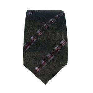 PRADA Diagonal Tartan Plaid Stripe Necktie Black Purple Silver Gold Silk 58"